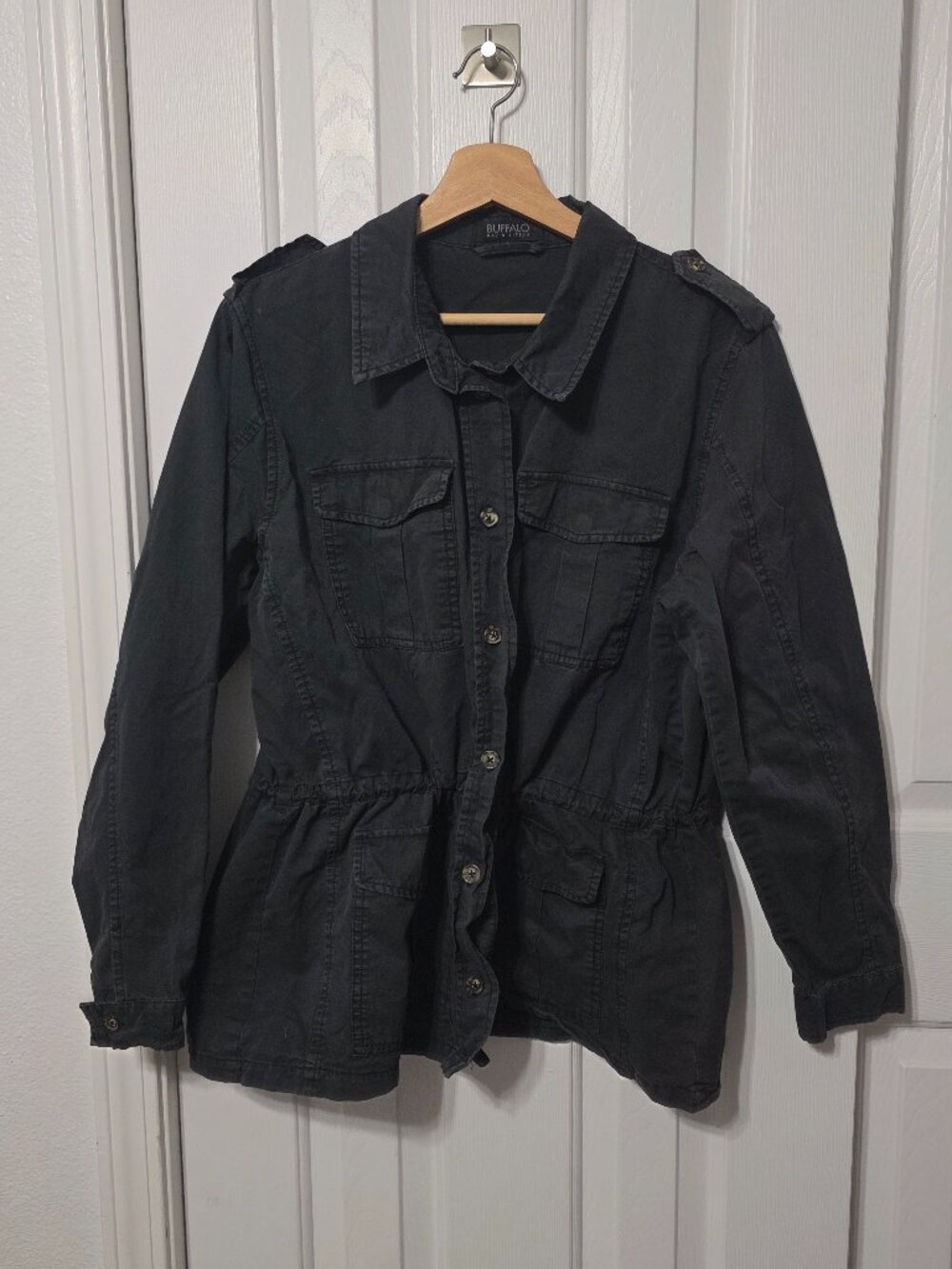 Dark Gray Utility Button Up Jacket with Cinch Waist, Women's Large